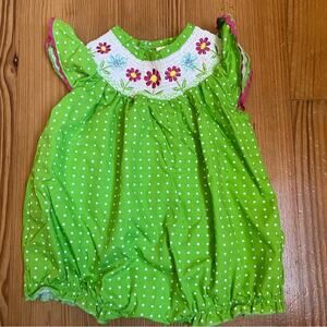Smocked green floral polka dot onesie SIZE 6M